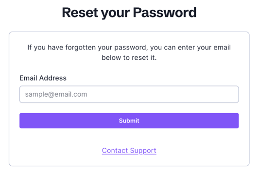 Screenshot of the Reset your Password form showing the required input field email address