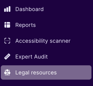 Screenshot of the menu items in the AudioEye Portal, with Legal resources highlighted