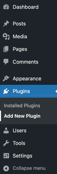 Screenshot of the Add New Plugin link in the Plugins submenu