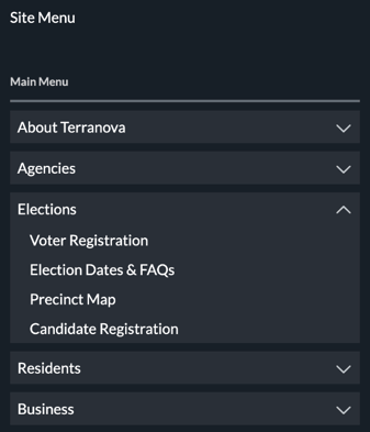 Screenshot of the accessible menu implementation shown with submenu structure built out properly