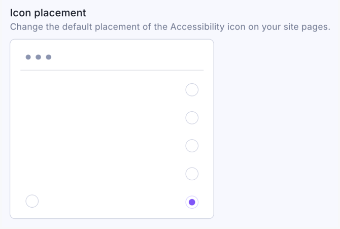 Screenshot of the Icon placement selection component within the AudioEye Platform