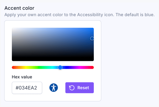 Screenshot of the Accent color selection component within the AudioEye Platform