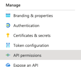 Screenshot of the API permissions item under the manage menu.