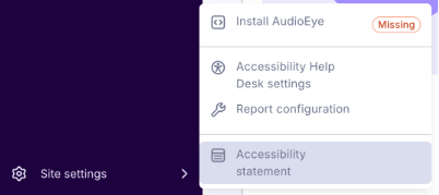 Screenshot of the Accessibility statement option in the Site settings submenu
