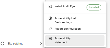Accessibility statement option in the Site settings submenu